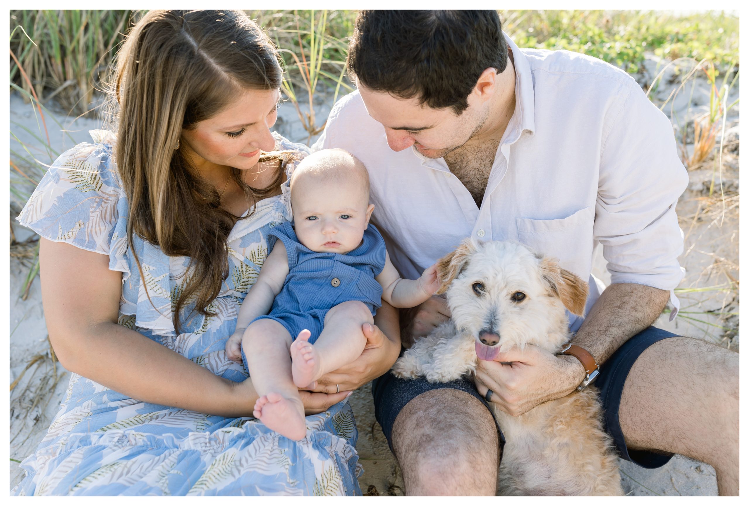 beachy lifestyle family session with newborn and dog