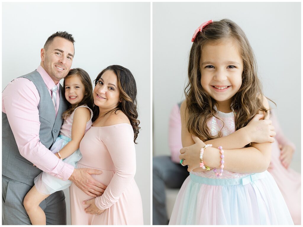 Family of 3 smiling at the camera in South Tampa photo studio